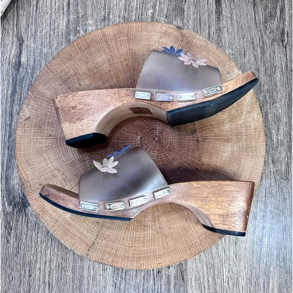 Candie’s | Vintage Flower Square Toe Slip On Wood Platform Sandals Y2K Size 5 - Picture 9 of 14